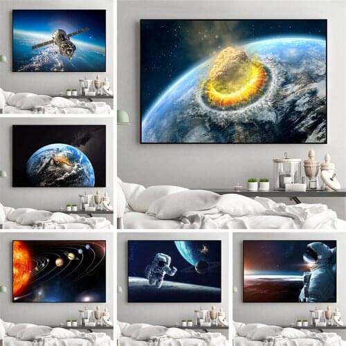 Galaxy Stars Poster and Prints Astronaut Planet Hole Space Canvas Painting Universe Earth Wall Pictures for Home Decoration