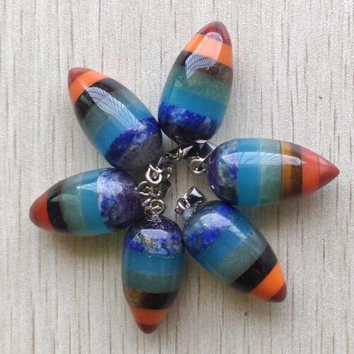 Rainbow 7 Chakra Layered natural amethysts tiger eye stone circular cone shape pendants for jewelry making 6pcs/lot wholesale