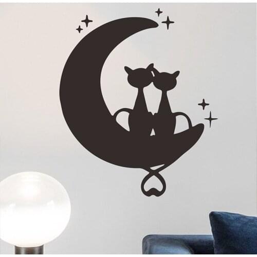 Black Moon Cat Lover Wall Decorative Vinyl Living Room Home Decor Bedroom Decoration Self-adhesive Wallpaper Mural House Sticker