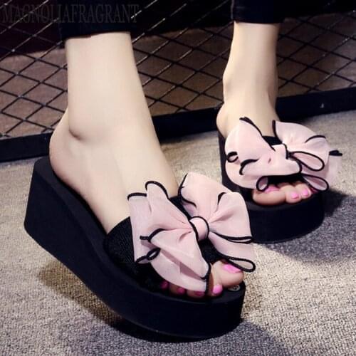 Women Bow Summer Sandals Slipper Indoor Outdoor Beach Shoes summer womens shoes flip flops on the platform