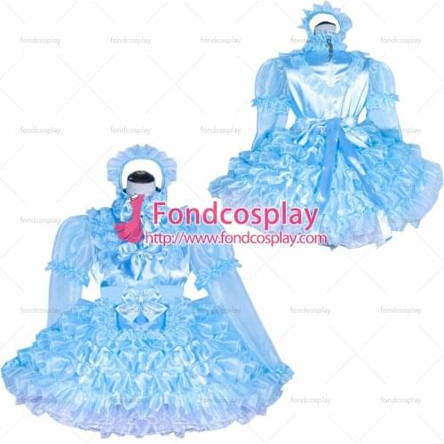 Fondcosplay adult sexy cross dressing sissy maid short French Lockable blue Organza satin Dress Uniform Tailor-made[G4023]