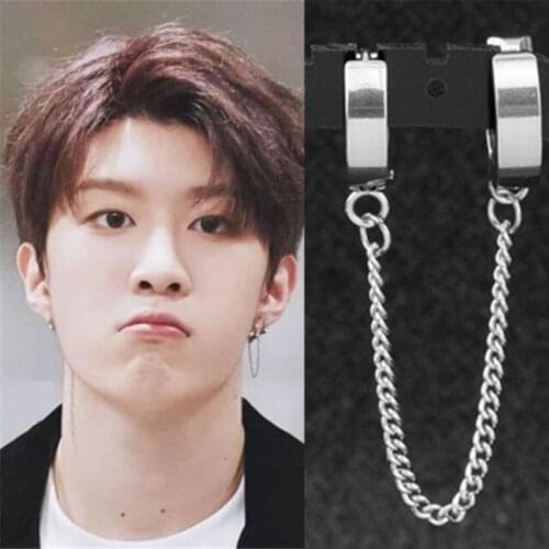 KPOP DNA Korean V 2018 New Punk Minimalist Word Stud Earrings Fashion Rod Earpins Ear Plug chain Earrings for men and women