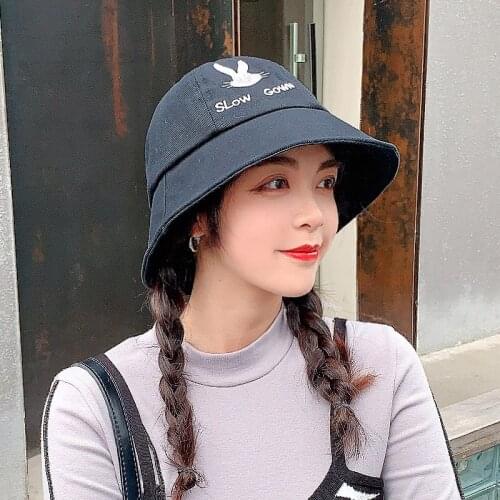 Sun hat women summer foldable bucket hat women outdoor sun protection rabbit head embroidery fishing hunting hat UV wide brim