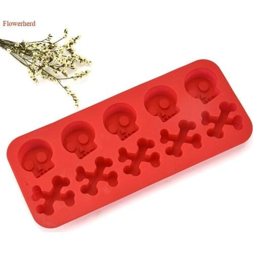 Halloween Bone Skull Skeleton Fondant Cake Silicone Mold 10 Cavities Halloween Supply Cake Skulls Mold DIY Chocolate Mould