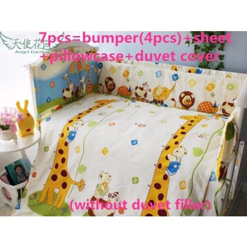 Discount! 6/7pcs Cotton Baby Cot Bedding Set Newborn Cartoon Crib Bedding Detachable Quilt Cover Cot Bed Sheet,120*60/120*70cm