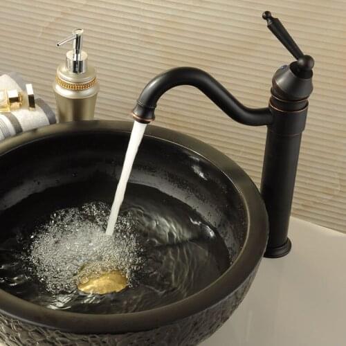 Antique Brass Retro Bathroom Basin Sink Mixer Taps Deck Mounted Single Holder Swivel Spout Black Faucet