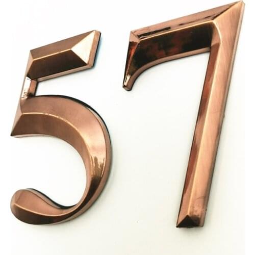 7CM 0-9 Modern House Number Stickers 3D Hotel Apartment Address Door Plate ABS Plastic Bronze Name Label Red Copper