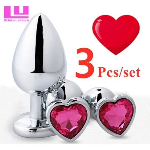 3Pcs/Set Love Shape Steel Metal Anal Butt Plug Booty Beads, Adult Products Sex Toys For Women and Man