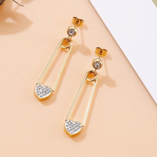 Sweet Girl Heart Pendant Earrings Romantic Anniversary Gift Ladies Rhinestone Shiny Jewelry