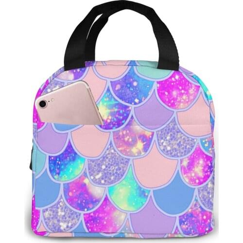 Rainbow Scales Lines Lunch Bag Waterproof Food Picnic Lunch Box Bag Insulated Women Cooler Bags Fresh Bento Food Pouch