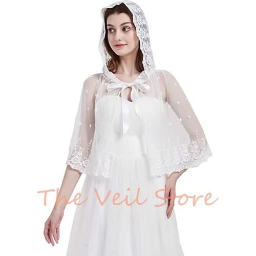 Vintage Women Headcovering for Church Chapel Mantilla Veils Catholic Cloak Cape Ivory LaceTraditional Veils Handkerchief Barinia