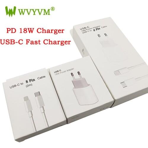 18W PD USB Type C Charger For iPhone 12 11 Pro Max X XR XS iPad mini 8 7 Plus USB-C Fast Charge EU Plug Power Adapter and cable