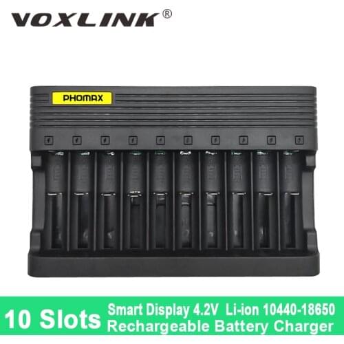 VOXLINK Lithium Rechargeable Battery Charger 10-Slot 18650 Li-ion Multicharger EU Plug For 16340/14500/18650/18500 Free Shipping