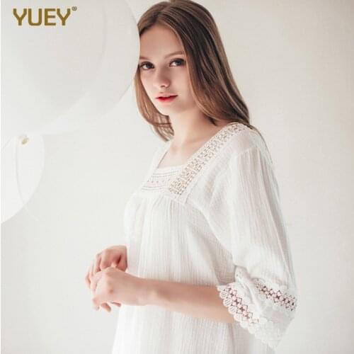 New European American womens elegant princess nightgowns womens vintage sleepwear summer palace sweet sleeping home dress white