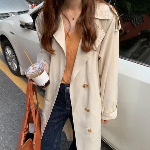 Russia Style Womens Windbreaker Spring Traveling Outerwear Female Creamy White Double Breasted Trench Coat With Belt