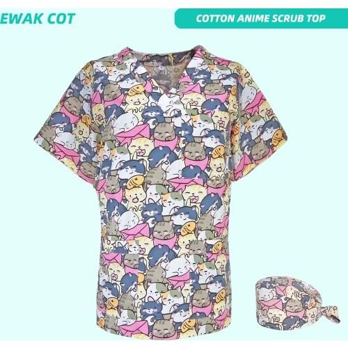 Women Men Working Uniforms Scrubs Tops Caps, Scrub T Shirt V-Neck Clothes Size Rang XXS-4XL Nurses Nursing Scrub Top and Cap