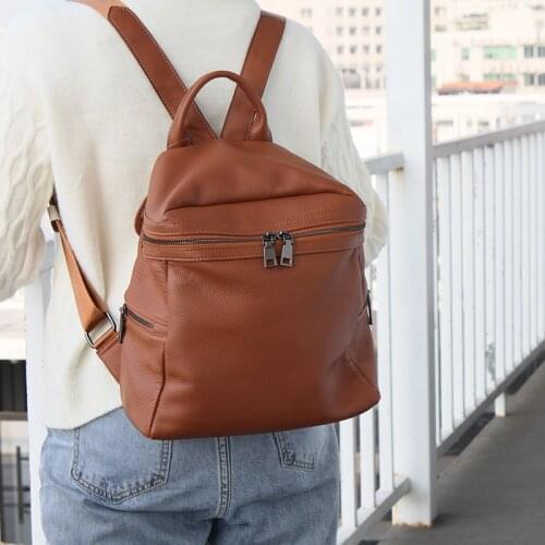 Womens Soft Genuine Leather Backpacks Girl Bag Casual Daily School Bag Female Solid Color Travel Knapsack Rucksack bagpack