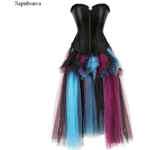 Sapubonva womens sexy corset dress costume victorian corset gowns corsets bustiers long skirt set party plus size vintage style