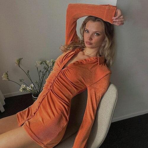 2021 Sexy Mini Slim Dress Women Green Club Party Dress Turn-Down Collar Button Short Dresses Female Elegant Streetwear Shirt