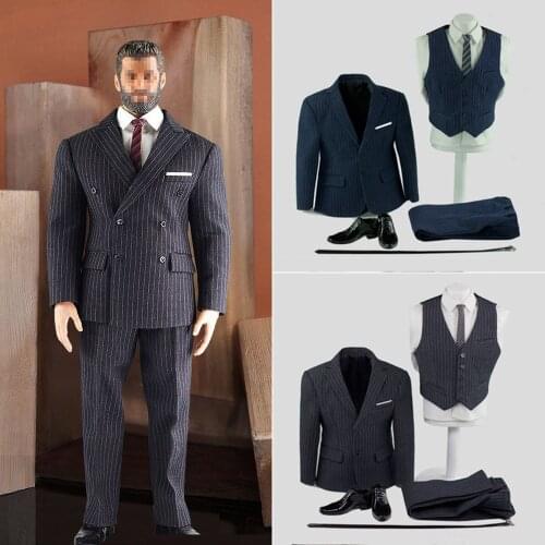 1/6 Male Figure Clothes British Gentleman Striped Suit Shoes Accessory Model for 12'' Man Muscle Action Figure Body