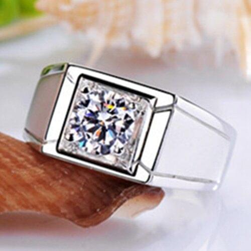 1 Carat 14K White Gold Classic Mens Ring Subtle Simulate Diamond Engagement Ring For Man Best Semi-precious Stone Ring For Man