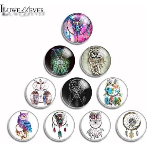 12mm 10mm 14mm 16mm 20mm 25mm 471 Owl Dreamcatcher Mix Round Glass Cabochon Jewelry Finding 18mm Snap Button Charm Bracelet