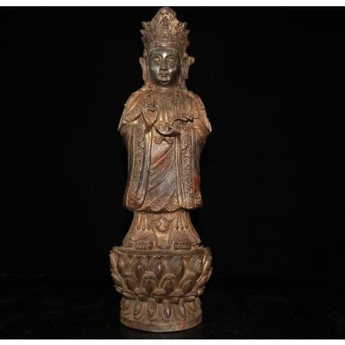 18" Tibet Buddhism Old Bronze Lacquer Cinnabars Guanyin Bodhisattva statue Holographic Avalokitesvara Amitabha statue Enshrine