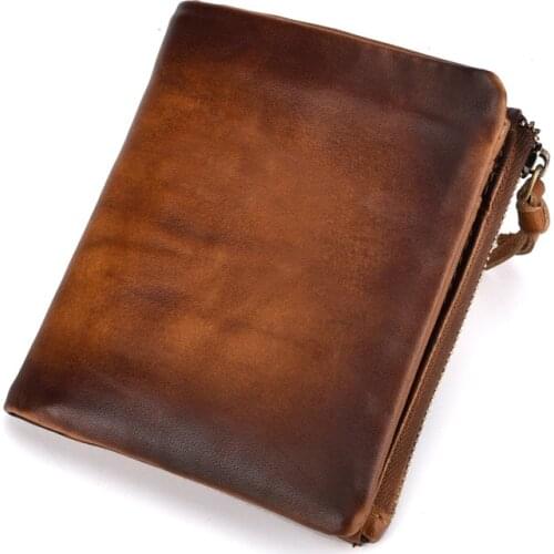 2018 Vintage Genuine Cow Leather Men Wallet Fashion Coin Pocket Zipper Organizer Wallets High Quality Male Card ID Holder