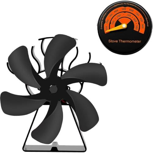 6 Blades Heat Powered Stove Fan Black Fireplace komin Log Wood Burner Eco Friendly Quiet Fan Home Efficient Heat Distribution