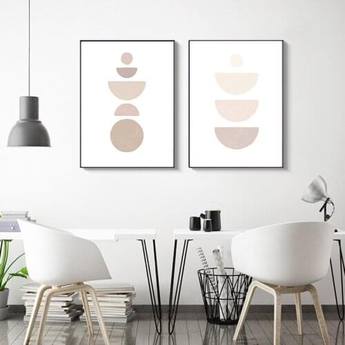 Abstract Geometry Of Color Block Pink Brown Circle Like Crescent Moon Canvas Painting Wall Picture Poster Living Room Decoration