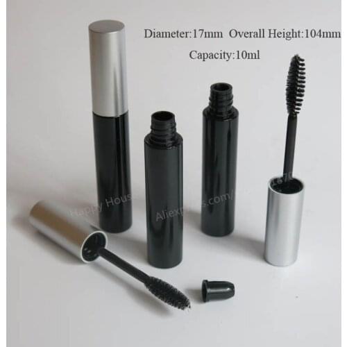 Promotion 360pcs/lot Empty Refillable 10ml Black Mascara Tube with Silver Top 10CC Cosmetic Tube Eyelash growth liquid tube