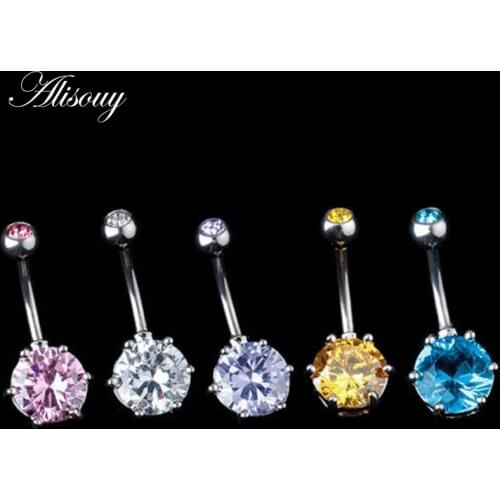 Alisouy 1 PCS Double Fashion Crystal Flower Belly Button Rings Surgical Steel Body Jewelry Sexy Navel Piercing nombril bellyring