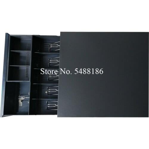 Black Heavy Cash Drawer Box With 6 Bill 3 Coin Trays POS RJ-11 Key Lock White Removable 6 Bills 3 Coins Cash Tray Cashbox
