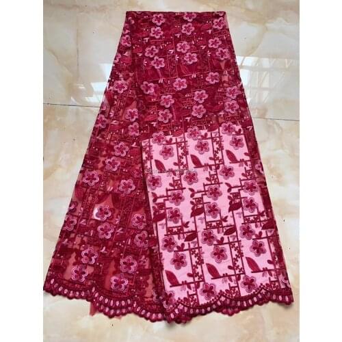 Hot Sale Red Design Popular Woman Lace Fabric With Embroider African Wedding Dress Nice Nigerian Lace Fabric 5Yards 10 Color CDF
