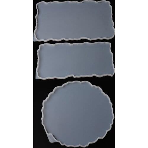 J60E 3Pcs Big Rectangle Round Plate Resin Mold Kit Flexible Silicone Oversized Fruit Disc Tray Resin Mold Clear Art Crafts