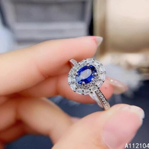 KJJEAXCMY fine jewelry 925 sterling silver inlaid natural sapphire women elegant exquisite adjustable gem ring support detection