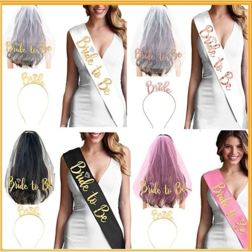Bride to be suit-Veil Shoulder strap Etiquette belt Crown Headband Bride bronzing Bachelor party suit Wedding three piece set