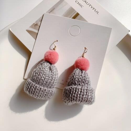 Creative Personality Korean Fashion Temperament Wool Cap Drop Earrings For Women Girls All Match Christmas Cute Jewelry
