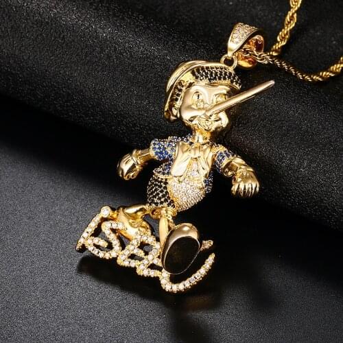Brass Iced Out Zircon Long Nose Cartoon Characters Letter Pendants Necklace For Men Women Hip Hop Jewelry With Tennis Chain