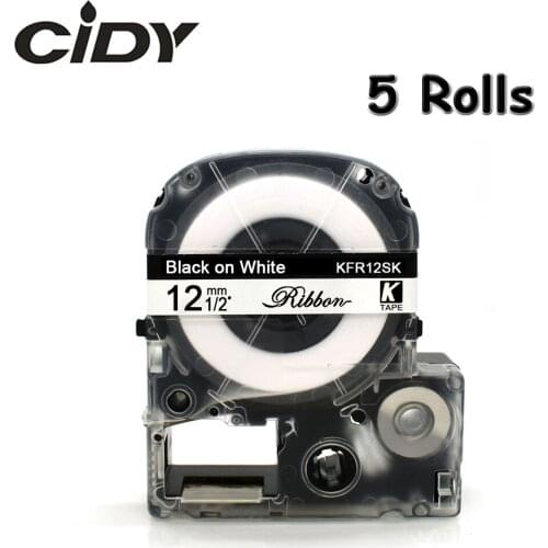 CIDY 5pcs Satin Ribbon 12mm*5m black on white label tape SFR12SK Christmas Wedding Decorative Gift Wrapping Belt for LW300 LW400