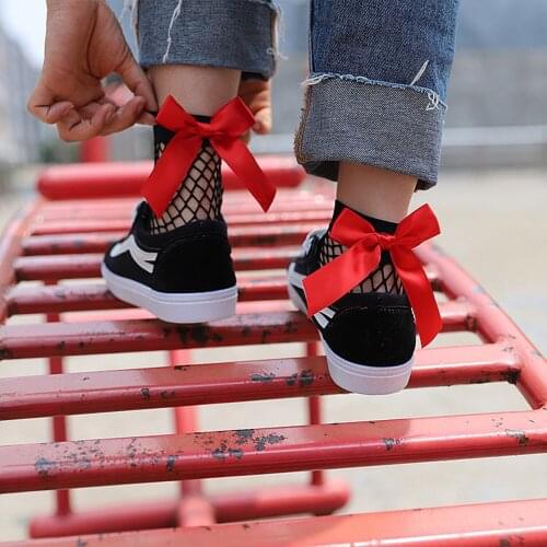 2020 Fashion Cute Women Black fishnet stockings Grid Fishnet socks Sexy Bow Funny Ladies clear Socks In The Net socks