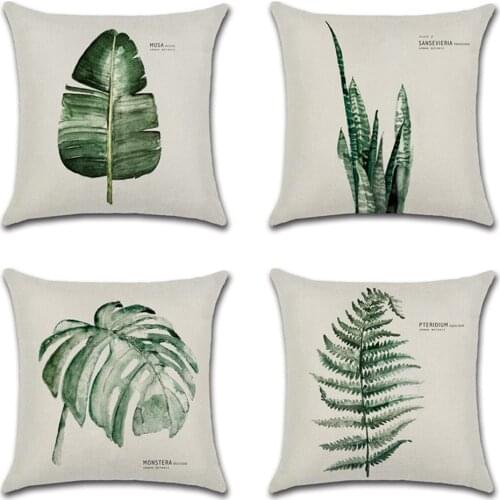 Green Leaf Fresh and elegant Print Cushion Set Cushion Cover Linen Throw Pillow Car Home Decoration Decorative Pillowcase