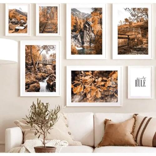Forest Mountain Bridge Leaf Train Track Wall Art Canvas Painting Nordic Posters And Prints Wall Pictures For Living Room Decor