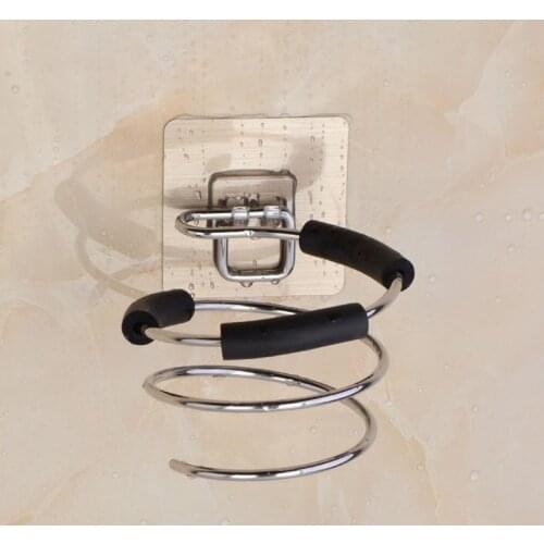 Stainless Steel Spiral Hair Dryer Holder Self Adhesive Wall Mounted Bathroom Shelf Storage Rack Stand Bathroom Organizer