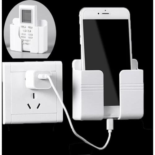 Mobile Phone Wall Mounted Storage Box Charging Organizer Remote Control Multifunction Holder Stand Plug Wall Holder