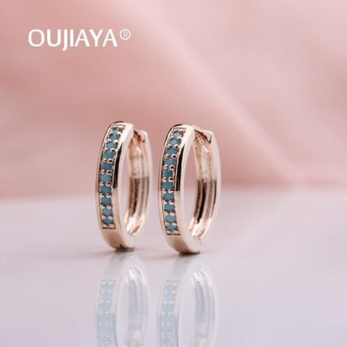 OUJIAYA New Luxury 585 Rose Gold Dangle Earrings Women Drop Earrings Round Green color Natural Zircon Fashion Jewelry Gift A176