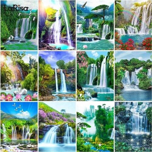 Landscape Diamond Painting Waterfall Cross Stitch Kit Diamond Embroidery Landscape Full Round Square Rhinestone Mosaic Wall Art