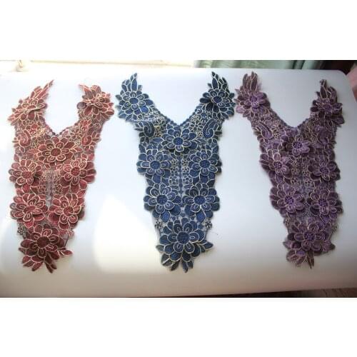 Size54*30cm 2pcs/lot Free Shipping Gorgeous 3D Big Flower Corded Embroidered Sew-on Lace Collar Applique for Garment Decoration