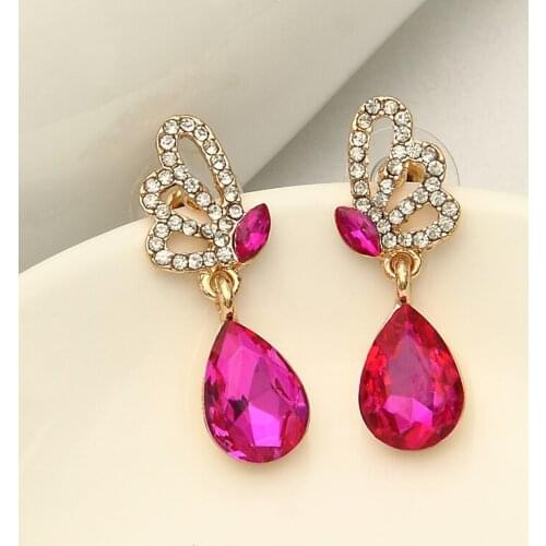2016 new South Korean temperament jewelry wholesale crystal earrings butterfly earrings female lover gift E--0027