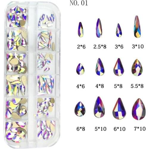 Swarovsky Nail Art Rhinestone Set Multi Shape Crystal Non Hotfix Glass Diamond Sapphire Fancy Nail Decoration